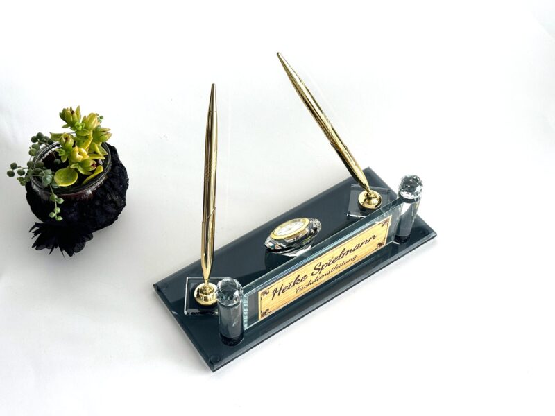 Custom Glass Desk Name Plate with Logo | Vertical Tower Style (1.77 x 5.90 in)