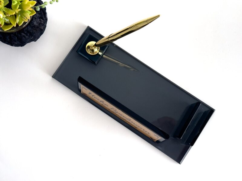 Black Crystal Nameplate 1.77 x 5.90 in | Pen & Card Holder
