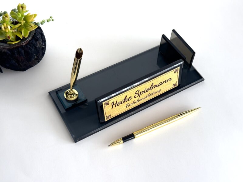 Black Crystal Nameplate 1.77 x 5.90 in | Pen & Card Holder