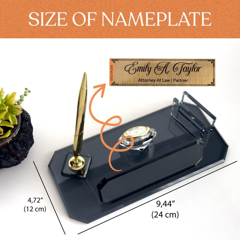 Custom Glass Desk Name Plate with Logo 1.77 x 5.90 in | Card Holder