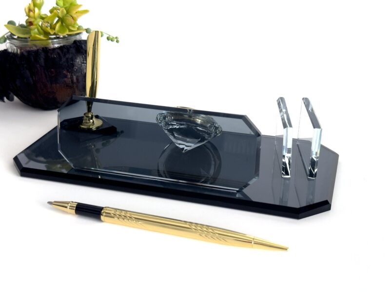 Custom Glass Desk Name Plate with Logo 1.77 x 5.90 in | Card Holder