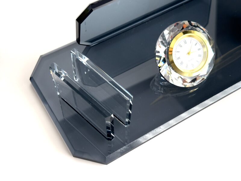 Custom Glass Desk Name Plate with Logo 1.77 x 5.90 in | Card Holder