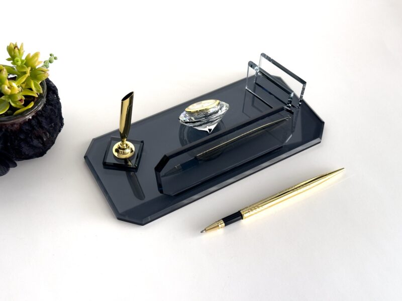 Custom Glass Desk Name Plate with Logo 1.77 x 5.90 in | Card Holder