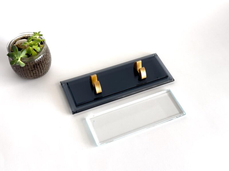 Custom Glass Desk Name Plate with Logo 1.77 x 5.90 in | Double Base