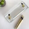 Clear Glass Nameplate 1.77 x 5.90 in | Golden Pen Set