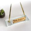 Clear Glass Nameplate 1.77 x 5.90 in | Golden Pen Set