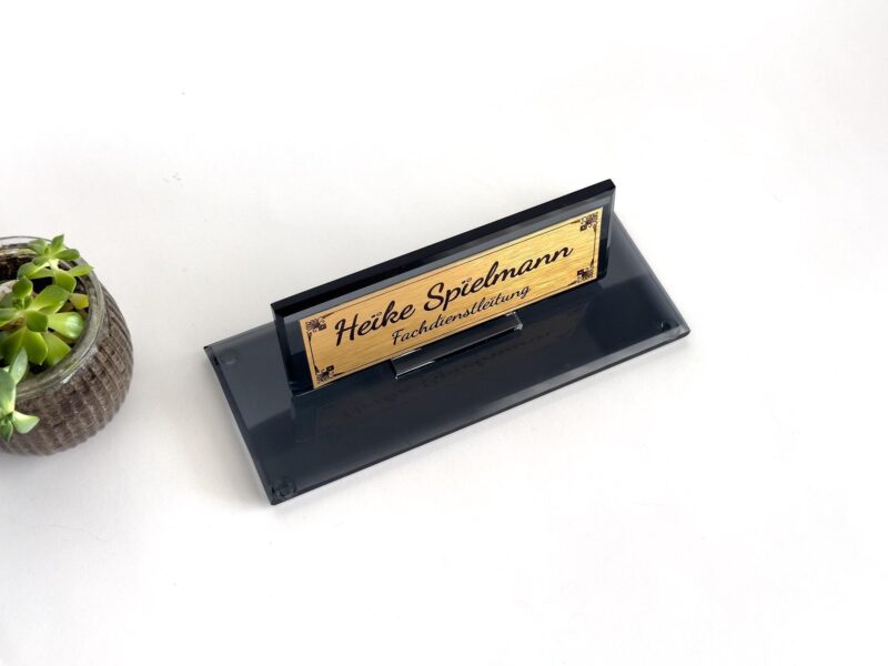 Personalized Glass Desk Sign | 1.77 x 5.90 in | Black Crystal