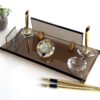 Luxury Desk Name Plate 1.77 x 5.90 inches Bronze Crystal Glass with Pen Holder Card Holder and Crystal Bowl
