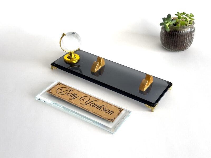 Custom Glass Desk Name Plate with Logo 1.77 x 5.90 in