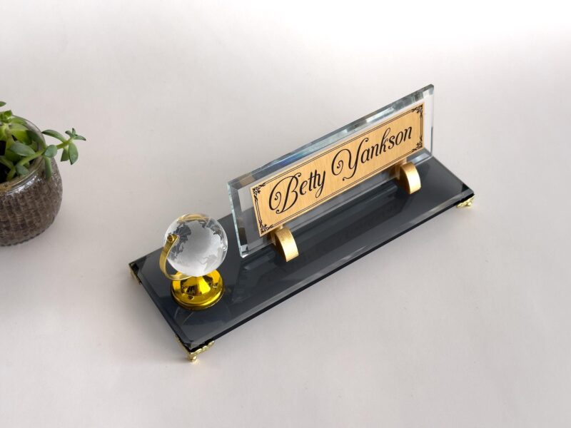 Custom Glass Desk Name Plate with Logo 1.77 x 5.90 in