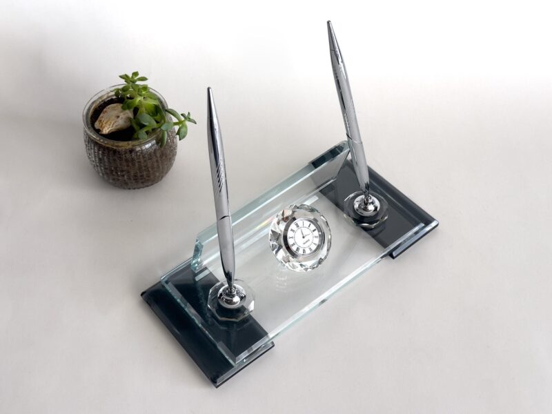 Custom Glass Desk Name Plate with Logo 1.77 x 5.90 in | Silver