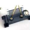 Black Crystal Desktop Name Plaque 1.77 x 5.90 in | Clock & Card Holder