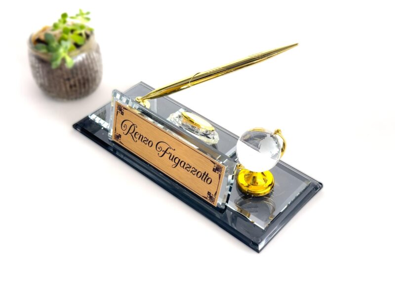Custom Glass Desk Name Plate with Logo 1.77 x 5.90 in | Globe