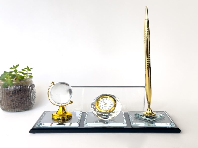 Custom Glass Desk Name Plate with Logo 1.77 x 5.90 in | Globe