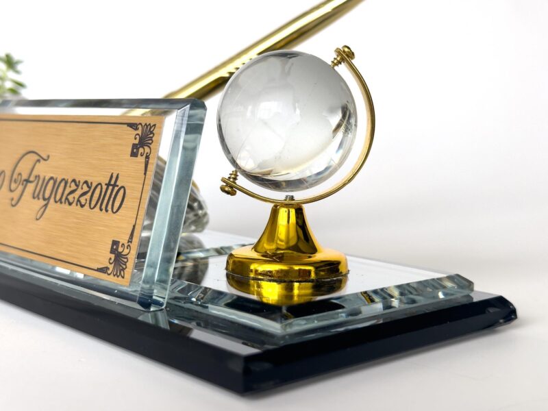 Custom Glass Desk Name Plate with Logo 1.77 x 5.90 in | Globe