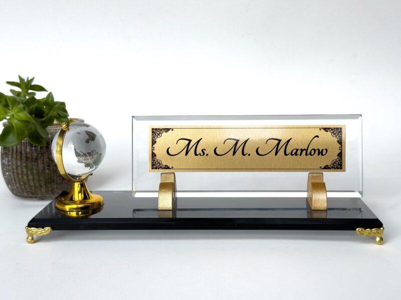 Custom Glass Desk Name Plate with Logo 1.77 x 5.90 in