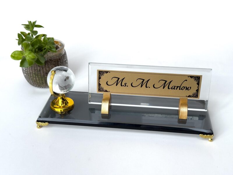 Custom Glass Desk Name Plate with Logo 1.77 x 5.90 in