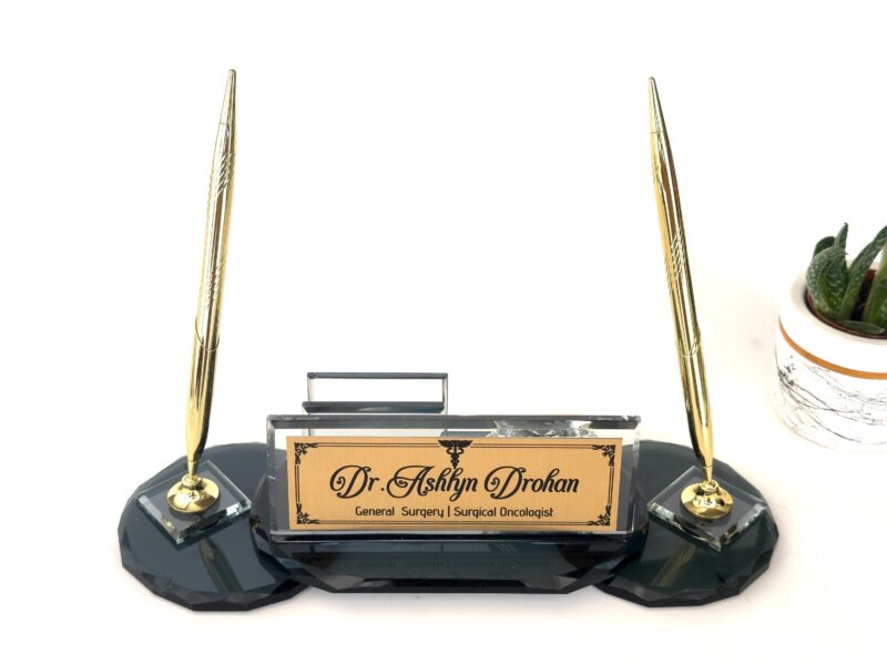 Custom Glass Desk Name Plate with Logo 1.77 x 5.90 in