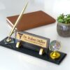 Doctor Desk Name Plate 1.77 x 5.90 inches Black Crystal with Colorful Spinning Globe and Signature Pen