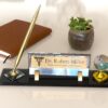 Professional Desk Name Plate with Spinning Crystal Globe and Signature Pen for Doctors and Global Executives