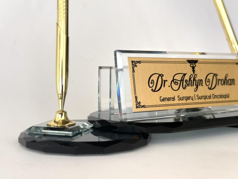 Custom Glass Desk Name Plate with Logo 1.77 x 5.90 in
