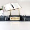 Luxury Desk Organizer Set with Double Pen and Business Card Holder Premium Black Crystal Glass for CEO and Executive Desks