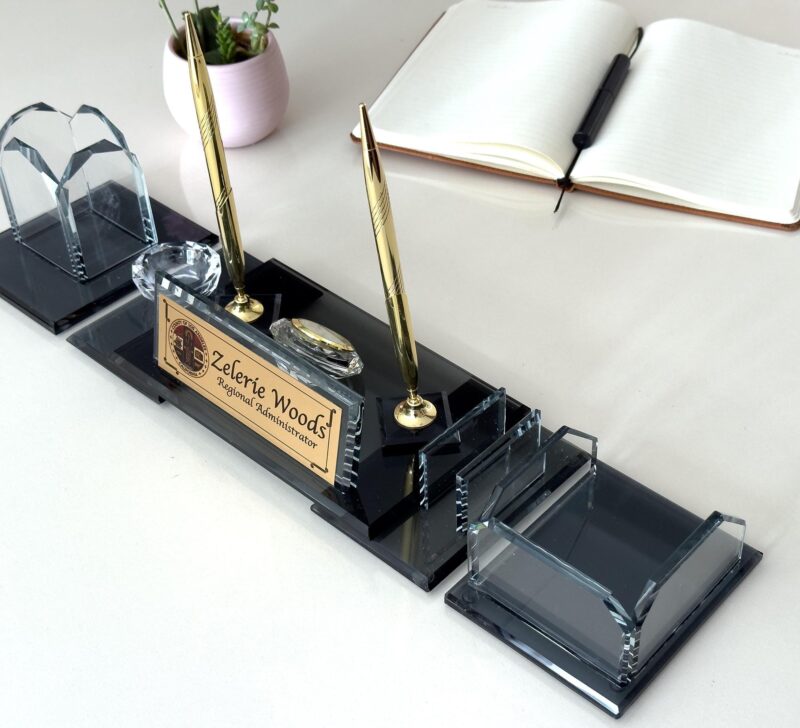 Black Glass Organizer Luxury Set | Card Holder & Pen Cup