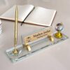 Personalized Executive Gift for Office 1.77 x 5.90 inches Clear Crystal Glass with Colorful Spinning Globe and Pen Personalized Executive Gift for Office 1.77 x 5.90 inches Clear Crystal Glass with Colorful Spinning Globe and Pen
