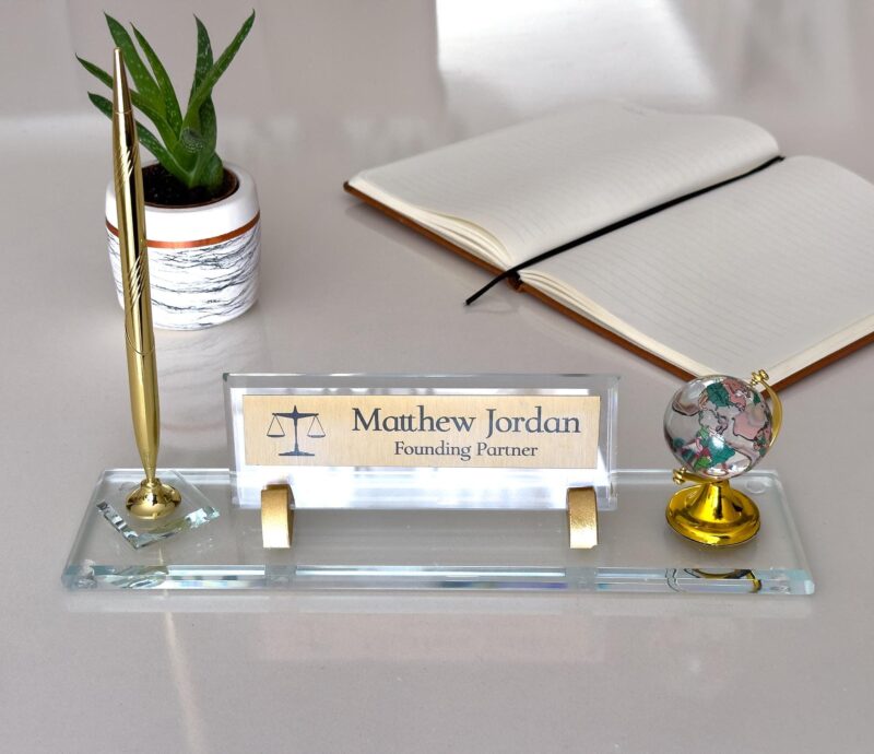 il_fullxfull.6796144570_6d2i.jpg Black Crystal Desktop Name Plaque 1.77 x 5.90 in | Glass Globe