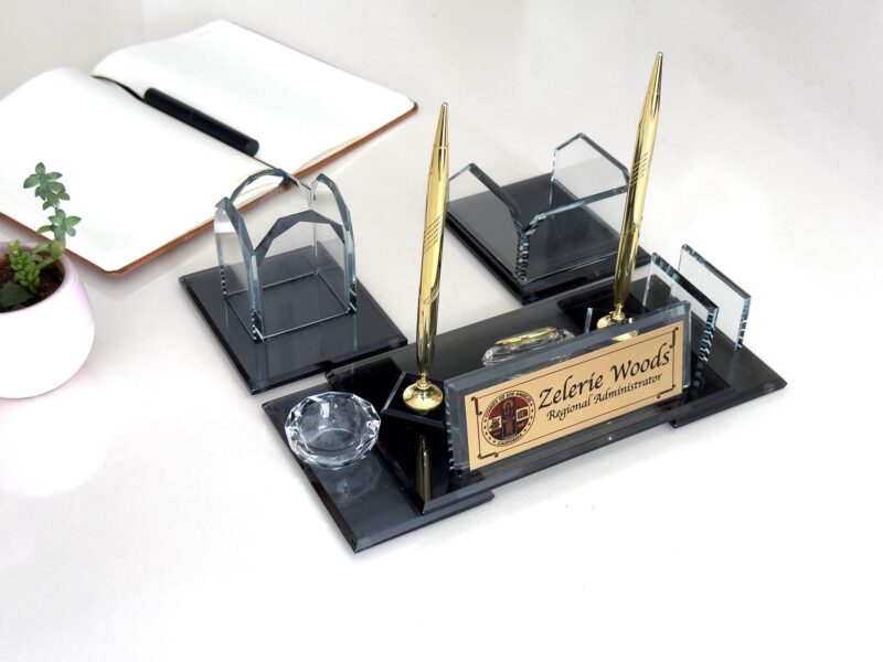 Black Glass Organizer Luxury Set | Card Holder & Pen Cup