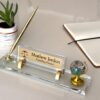Black Crystal Desktop Name Plaque 1.77 x 5.90 inches with Colorful Spinning Globe and Signature Pen Black Crystal Desktop Name Plaque 1.77 x 5.90 inches with Colorful Spinning Globe and Signature Pen