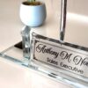 il_fullxfull.6958844672_ssj2.jpg Luxury Glass Desk Nameplate | 1.77 x 5.90 in | Analog Clock & Pens