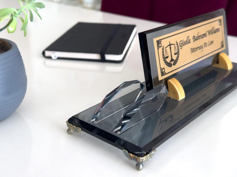 il_fullxfull.6995949875_a2pp.jpg Executive Desk Sign 1.77 x 5.90 in | Card Holder & Black Glass