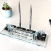 Custom Desk Organizer Set 1.77 x 5.90 inch Premium Silver Plate Crystal Glass with Integrated Business Card Holder for Modern Executive Desks