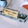 Lawyer Desk Accessory 1.77 x 5.90 inches Crystal Glass with Themis Logo Clock Pen and Card Holder