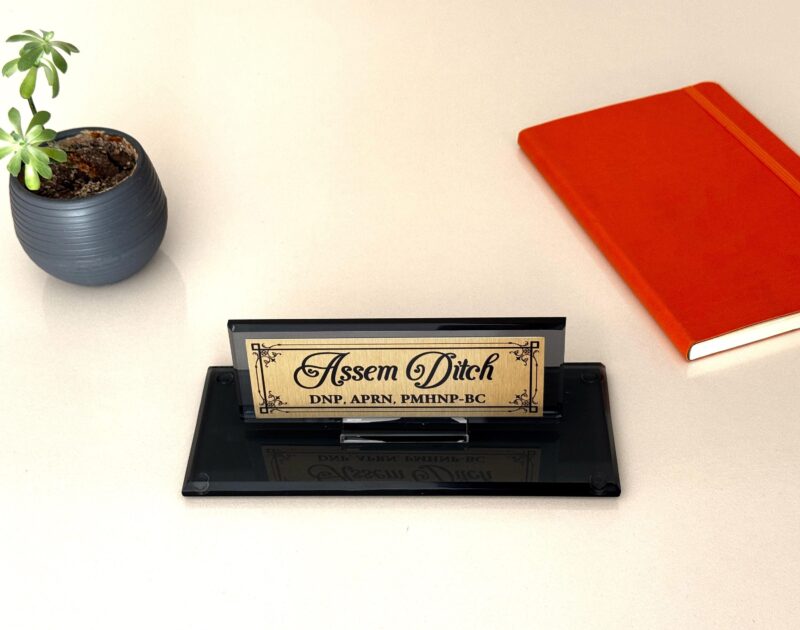 Custom Glass Desk Name Plate with Logo 1.77 x 5.90 in | Nurse