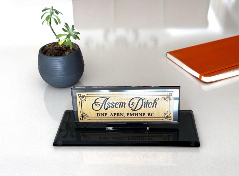 Custom Glass Desk Name Plate with Logo 1.77 x 5.90 in | Nurse