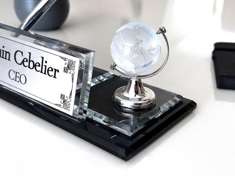 Custom Glass Desk Name Plate with Logo 1.77 x 5.90 in | CEO