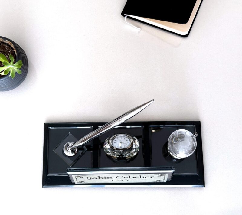 Custom Glass Desk Name Plate with Logo 1.77 x 5.90 in | CEO