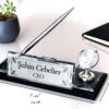 Custom Glass Desk Name Plate with Logo 1.77 x 5.90 in | CEO
