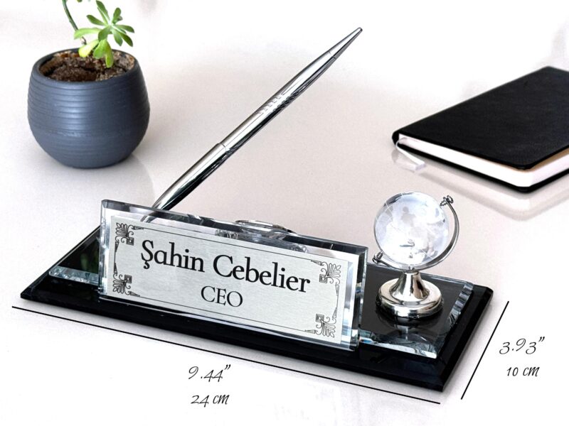 Custom Glass Desk Name Plate with Logo 1.77 x 5.90 in | CEO