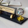 Luxury Lawyer Desk Accessory 1.77 x 5.90 inches Black Crystal Desk Name Plate with Gold Pen and Spinning Globe