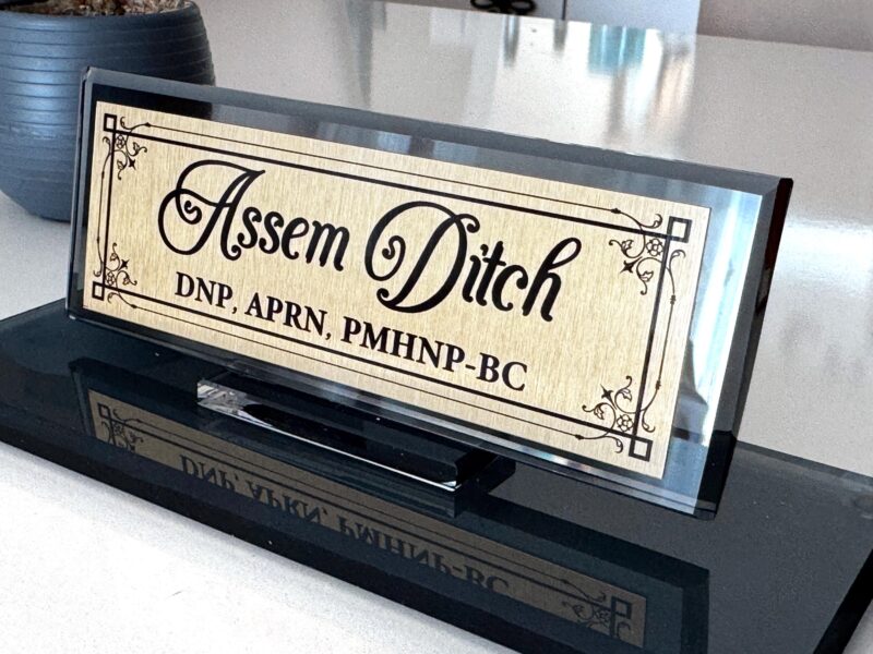 Custom Glass Desk Name Plate with Logo 1.77 x 5.90 in | Nurse