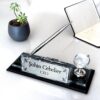 Custom Glass Desk Name Plate with Logo 1.77 x 5.90 inches CEO Set with Silver Clock Globe and Pen